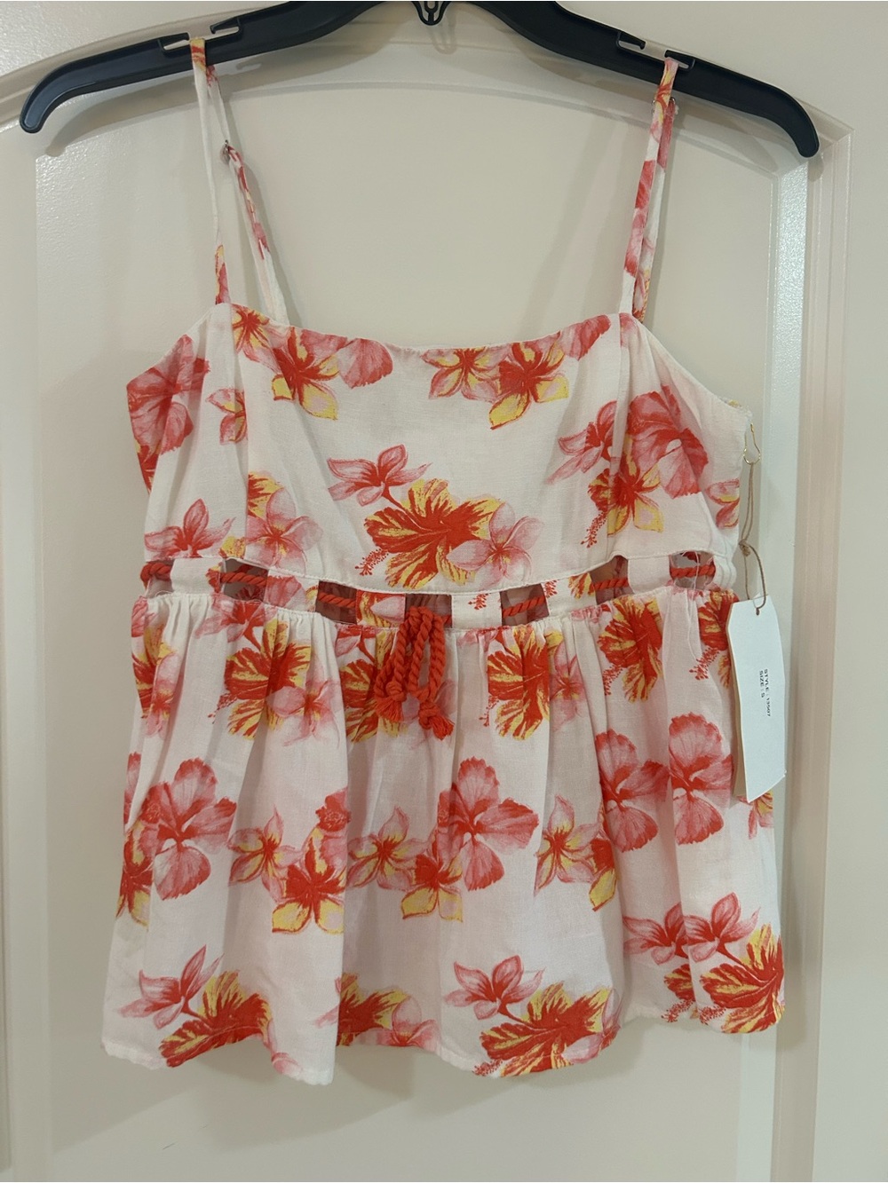 Girls Floral Spaghetti-Strap Top in Coral Pink
